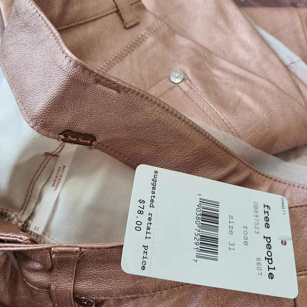 FREE PEOPLE Rose Pink Vegan Leather Skinny Jeans - Picture 4 of 5